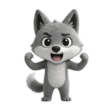 Wulfy cheering with both fists raised
